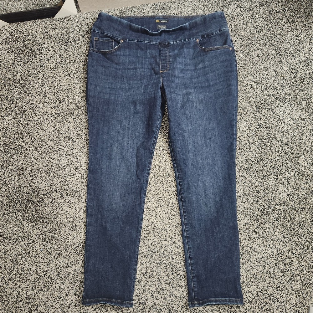 Lee Slim Fit Skinny Leg Mid Rise Sculpting Pull-on Jeans Women 22W Med,Darkwash